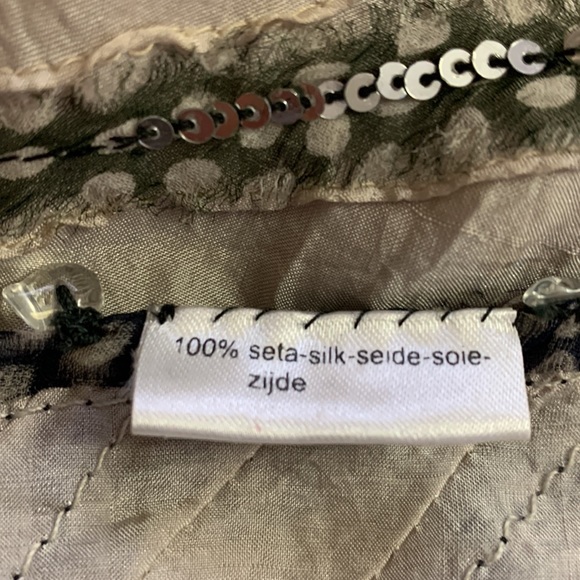 Embellished Indian silk scarf adorned with clear beads and tiny silver sequins. - Picture 3 of 9